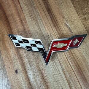 Chevrolet C6 Corvette Emblem Badge Chrome Red Fleur De Lis Flags Replacement
